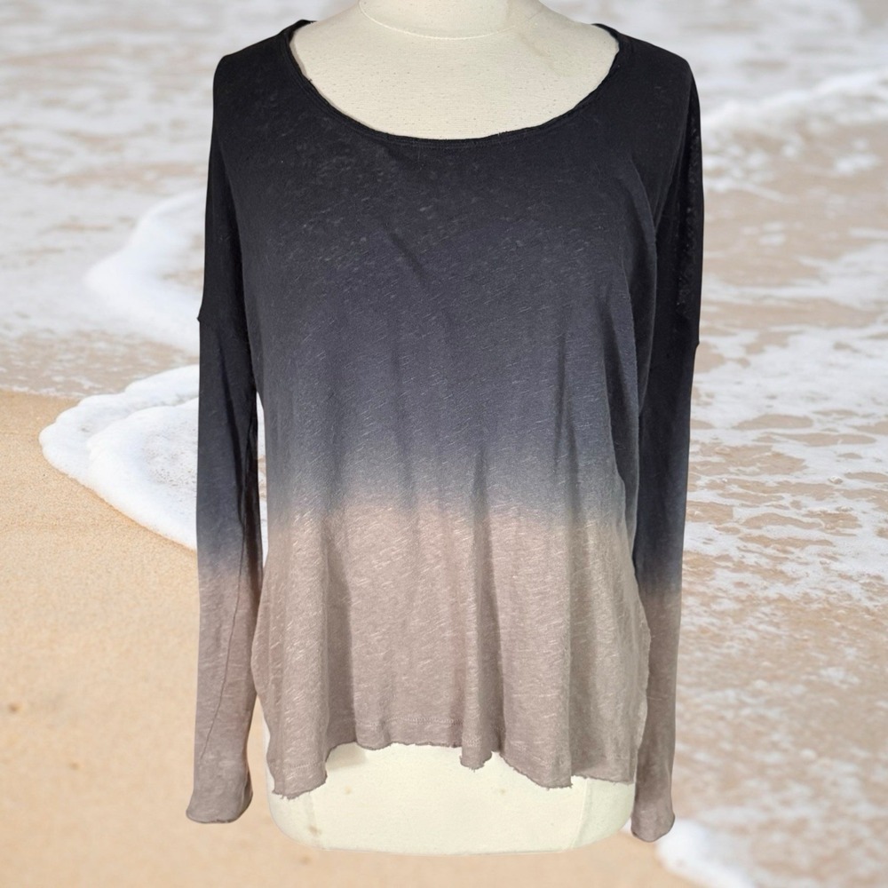 We The Free People Starry Night Ombre Slub Linen Blend Top Sz S Lagenlook Bohoโ